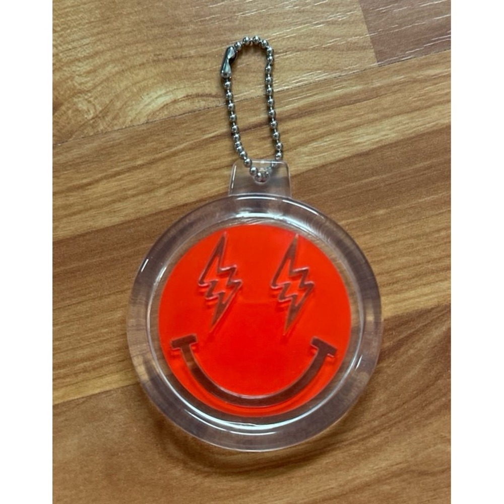 Air Jordan J Balvin Rio Red Smiley Face with lightning bolt eyes Keychain
